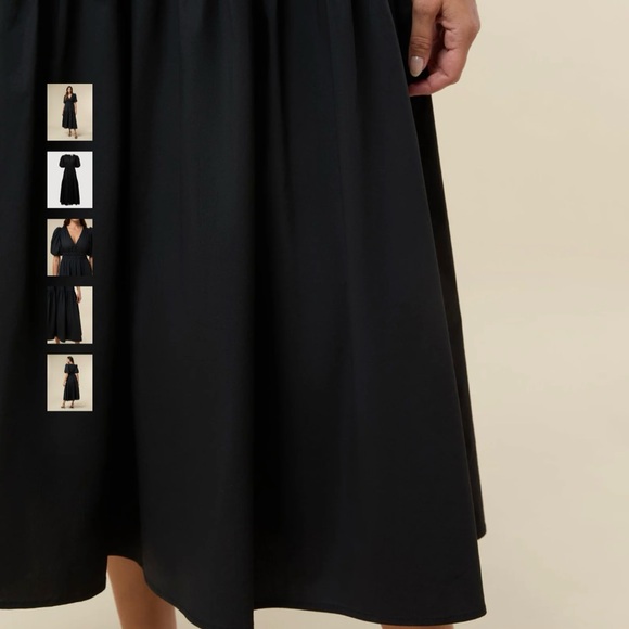 Rachel Parcell Puff Sleeve V-neck Poplin Midi Dress | Black Size Small - Picture 7 of 13